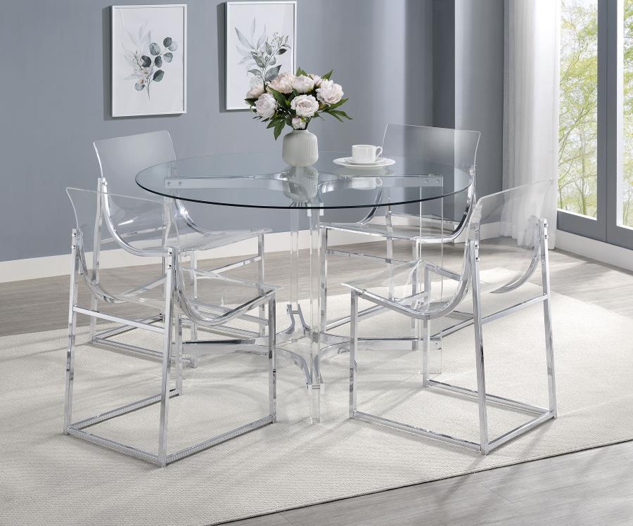 Keeling 47-inch Round Glass Top Acrylic Dining Table Chrome - 108501