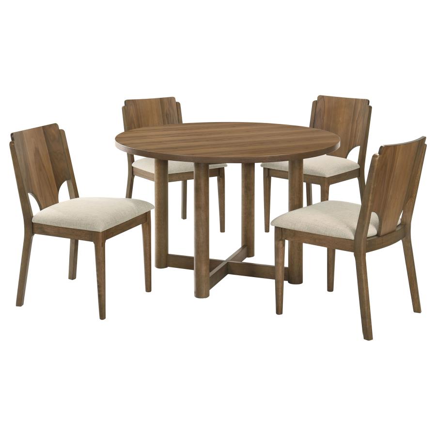 Crestmore 5-piece 46-inch Round Wood Dining Table Set Walnut - 108570-S5