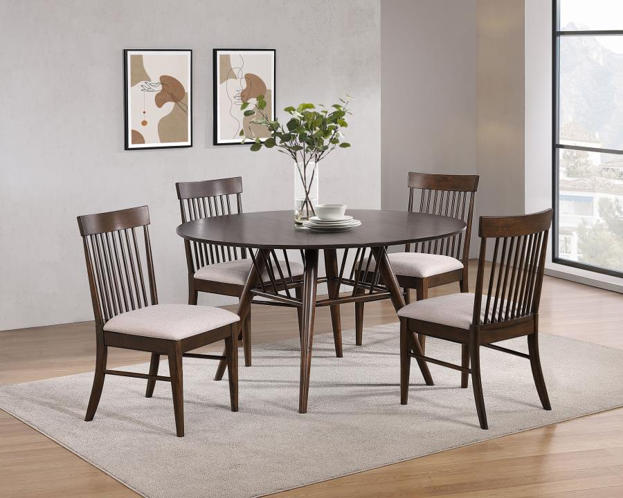 Everton 5-piece Round 53-inch Dining Table Set Dark Walnut - 108891-S5