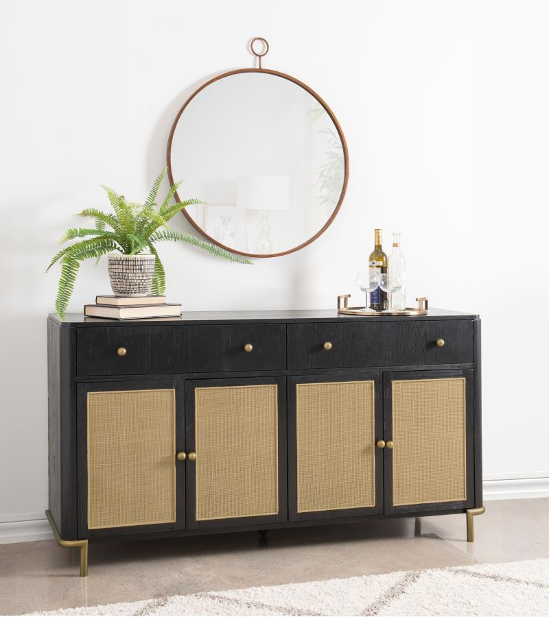 Arini 2-drawer Cane Door Dining Sideboard Server Black - 108935BLK