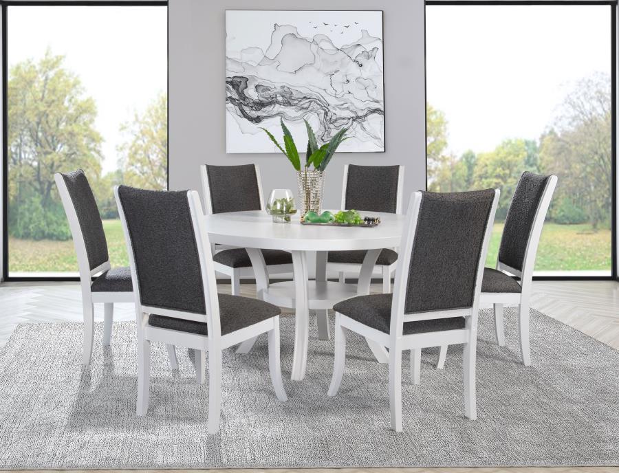 Judd 7-piece 54-inch Round Wood Dining Table Set Pearl White - 109330-S7