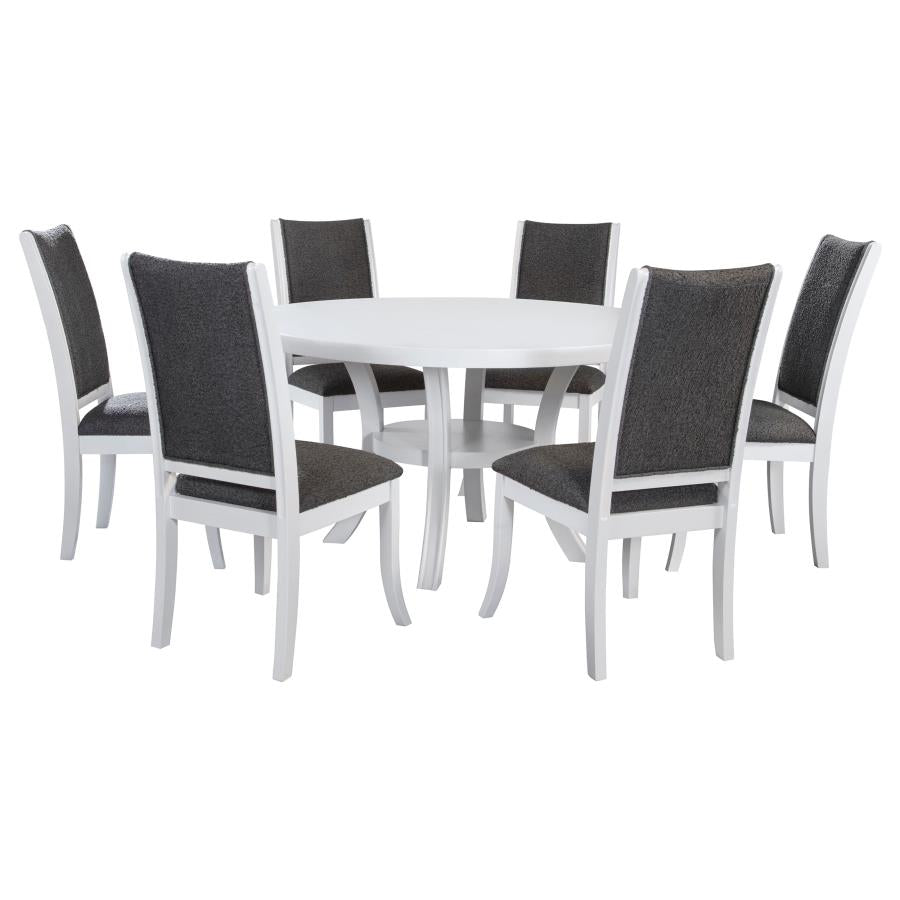 Judd 7-piece 54-inch Round Wood Dining Table Set Pearl White - 109330-S7