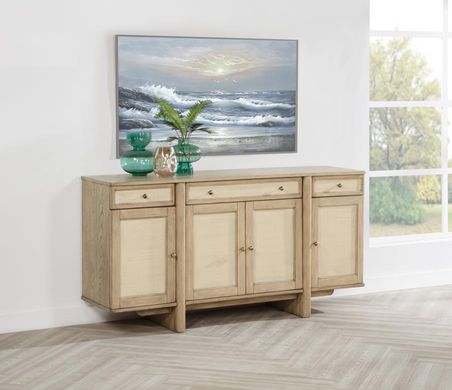 Kailani 4-door Cane Sideboard Buffet Cabinet Beige Oak - 109385