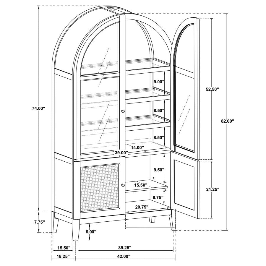 Kailani 4-Door Cane Dining Vitrine Display Cabinet Beige Oak - 109386