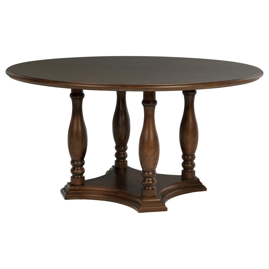 Landon 60-inch Round Wood Pedestal Dining Table Rich Brown - 109400