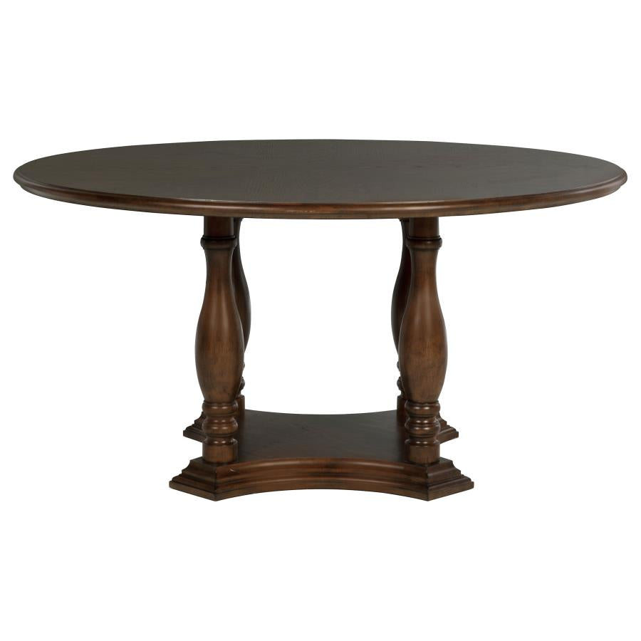 Landon 60-inch Round Wood Pedestal Dining Table Rich Brown - 109400