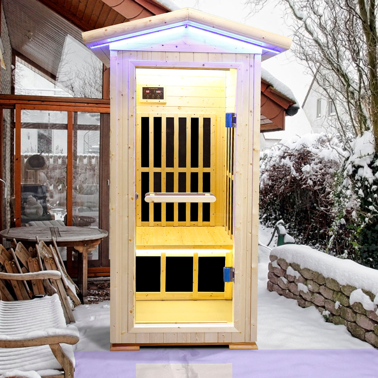 Single Person Spruce Far Infrared Sauna With Ambient Lighting And Bluetooth Music - Natural