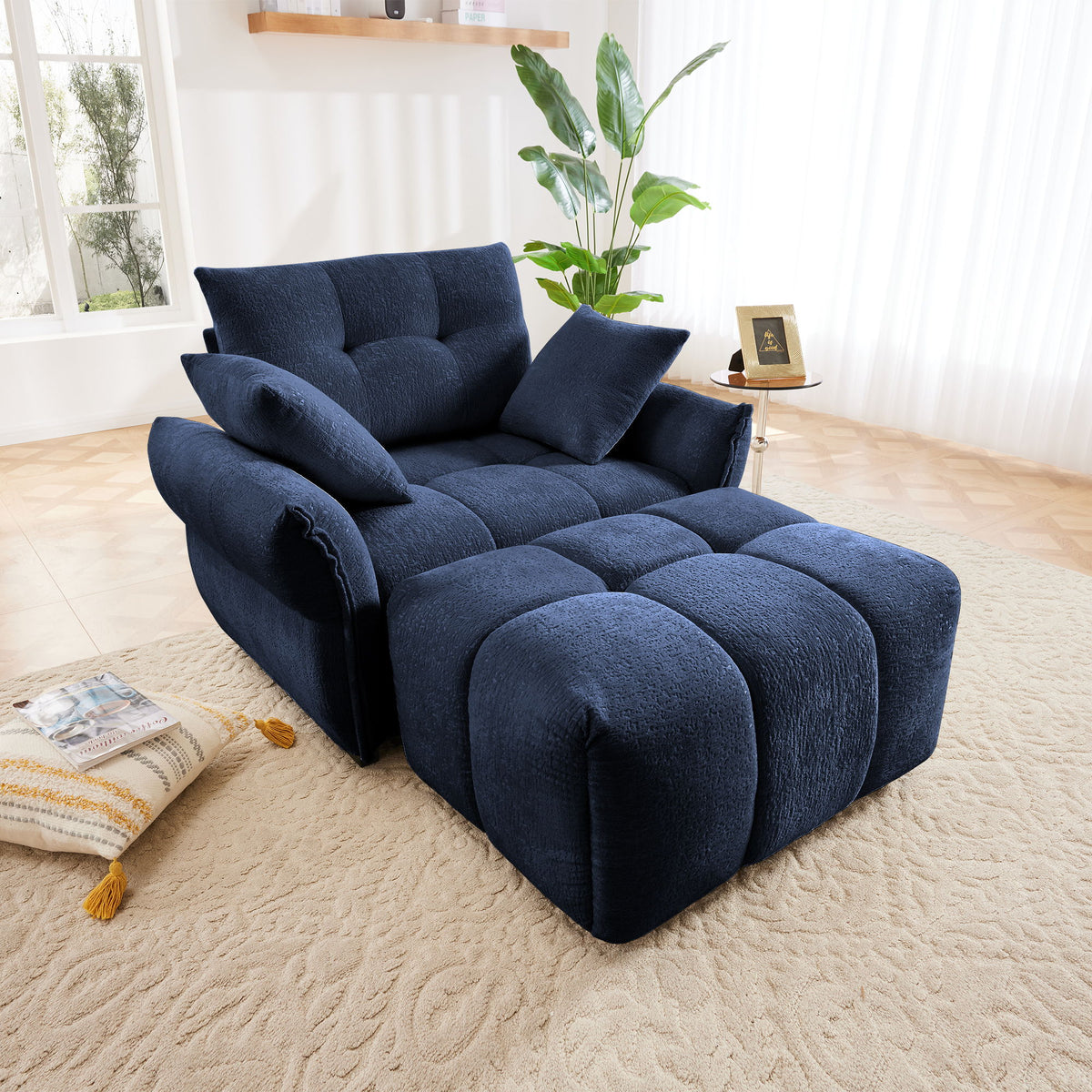 Ergonomic Single Seater Sofa With Ottoman, High Resilience Support Cushions