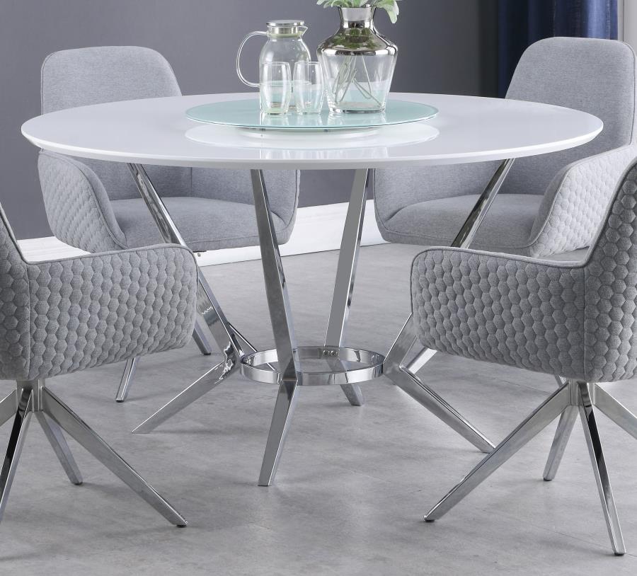 Abby Round 54-inch Lazy Susan Dining Table White High Gloss - 110321