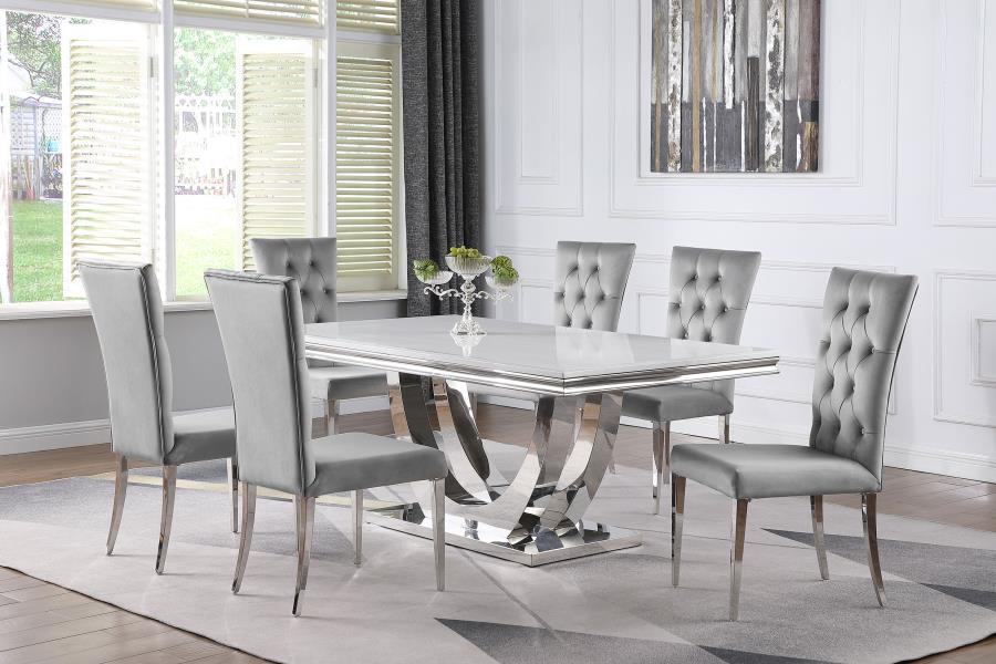 Kerwin 7-piece Rectangular Dining Table Set Grey and Chrome - 111101-S7G