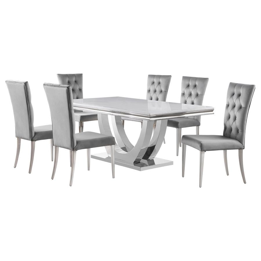 Kerwin 7-piece Rectangular Dining Table Set Grey and Chrome - 111101-S7G