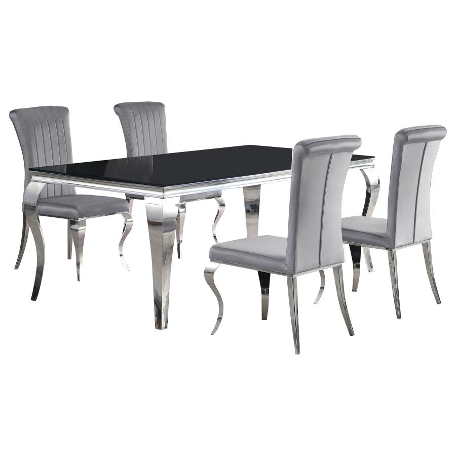 Carone 5-piece 81-inch Rectangular Black Glass Dining Set Grey - 115071-S5G