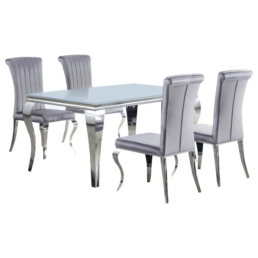 Carone 5-piece 61-inch Rectangular White Glass Dining Set Grey - 115091-S5G