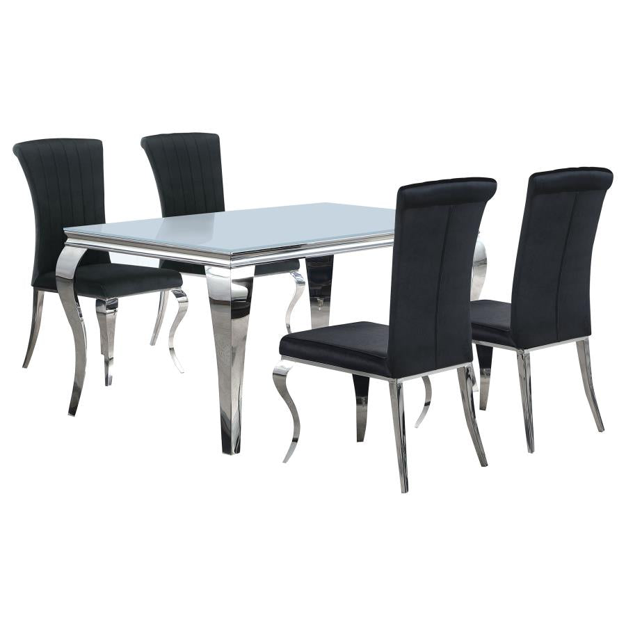 Carone 5-piece 61-inch Rectangular White Glass Dining Set Black - 115091-S5