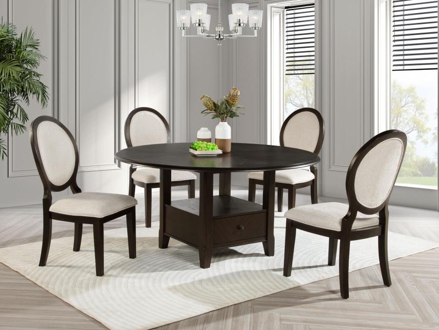 Twyla 5-piece 60-inch Round Wood Dining Table Set Dark Cocoa - 115100-S5