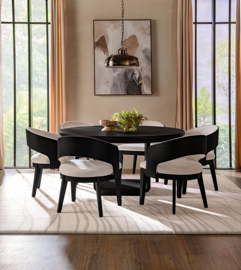 Leandro 7-piece Round Dining Table Set Burnished Black - 115390-S7A