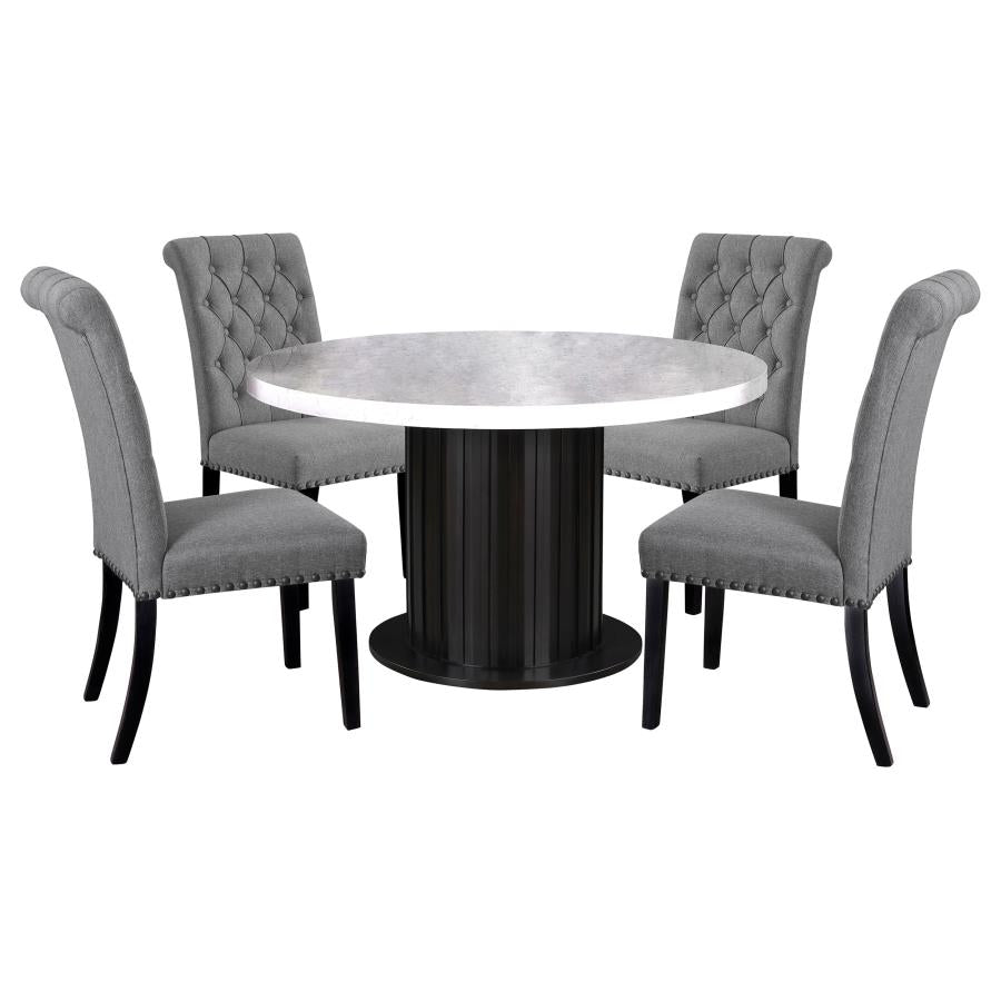 Sherry 5-piece Round Marble Top Dining Table Set Grey - 115490-S5G