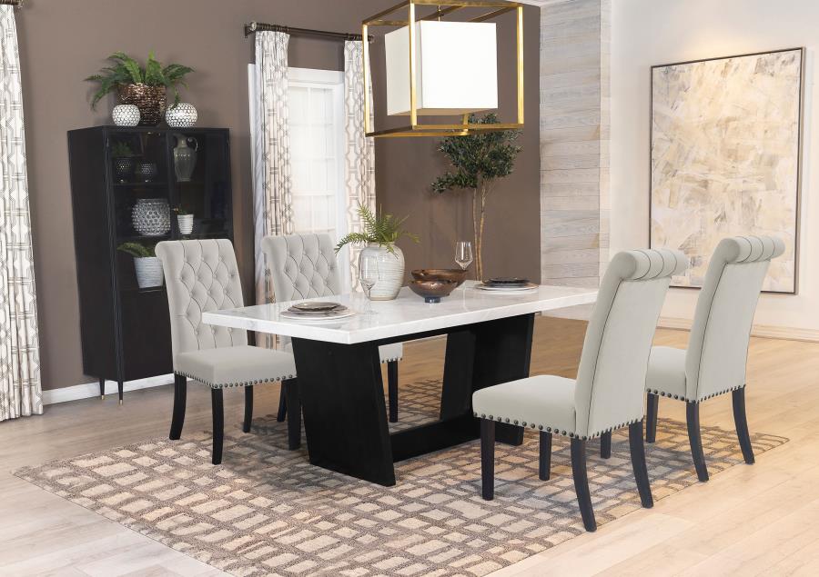Sherry 5-piece Rectangular Marble Top Dining Table Set Sand - 115511-S5S