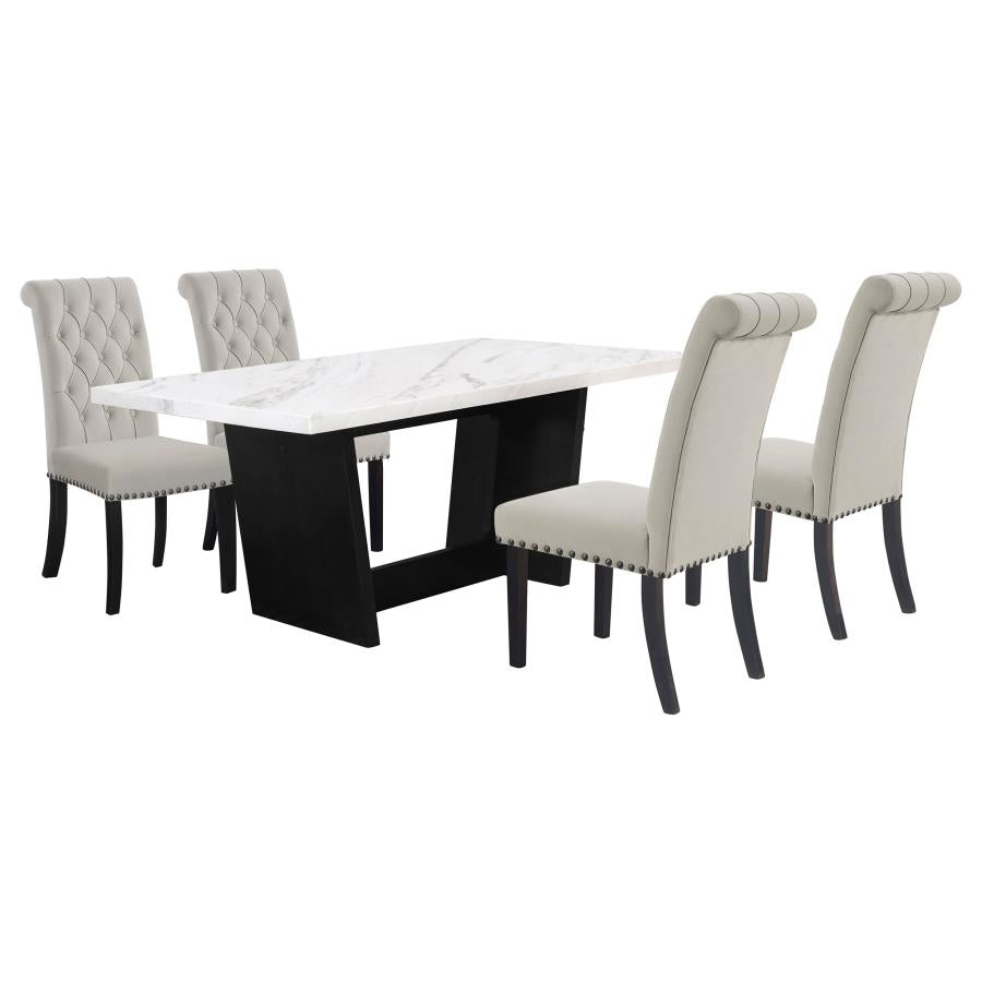 Sherry 5-piece Rectangular Marble Top Dining Table Set Sand - 115511-S5S