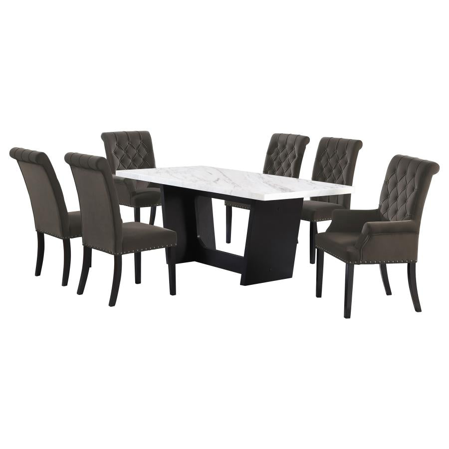 Sherry 7-piece Rectangular Marble Top Dining Table Set Brown - 115511-S7BV