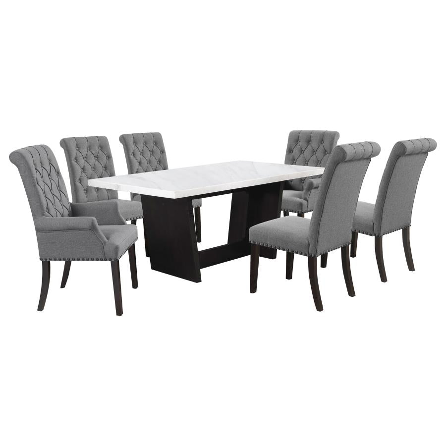 Sherry 7-piece Rectangular Marble Top Dining Table Set Grey - 115511-S7G