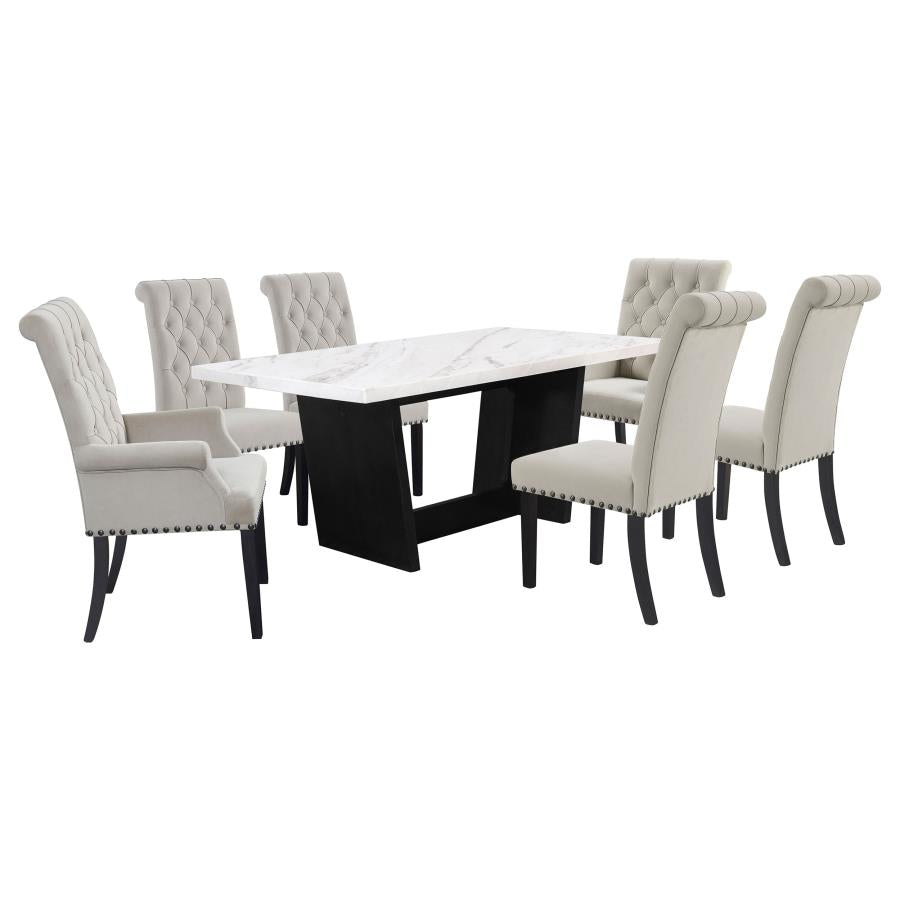 Sherry 7-piece Rectangular Marble Top Dining Table Set Sand - 115511-S7S