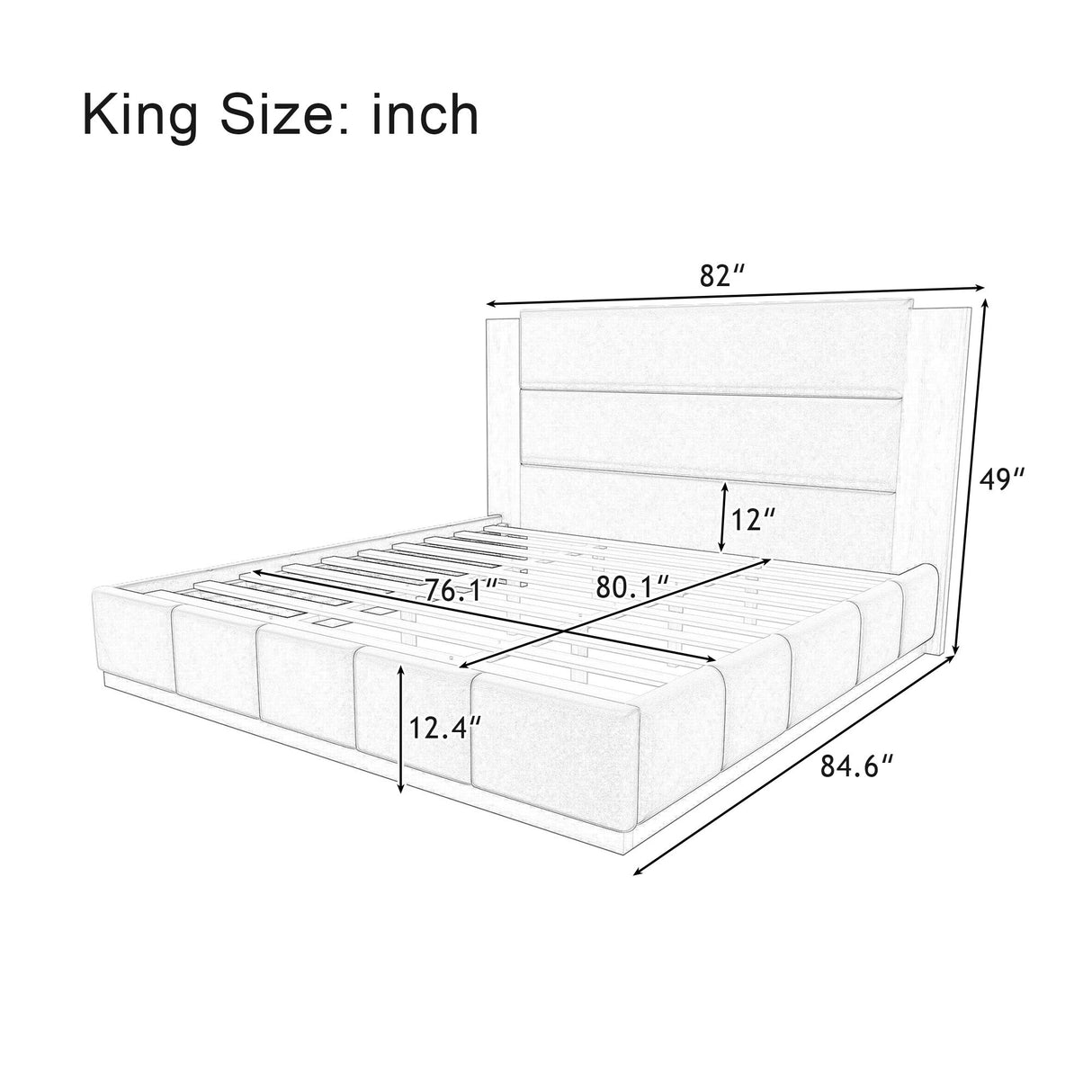 Modern Upholstered Platform Bed With Extended Headboard
