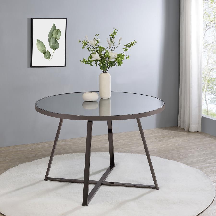Jillian Round 45-inch Mirror Top Dining Table Black Nickel - 120630