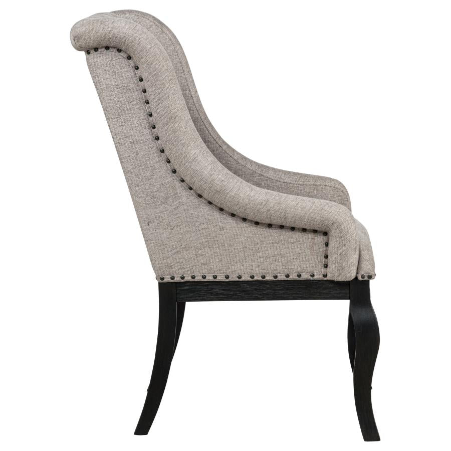 Phelps Upholstered Dining Arm Chair Tan Distressed Noir (Set of 2) - 121233