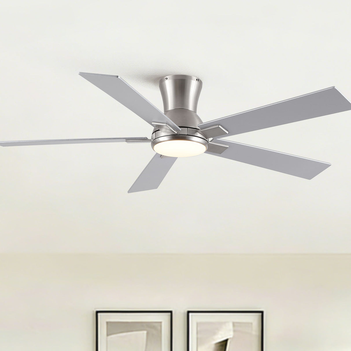 Low Profile Flush Mount Intergrated LED Ceiling Fan With Light And Reversible Quiet Motor