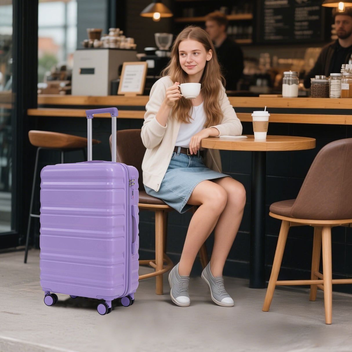 3 Piece 20" / 24" / 28" Spinner Luggage Set & Combination Lock, Durable Hard Shell With 360° Silent Wheels - Blue / Purple