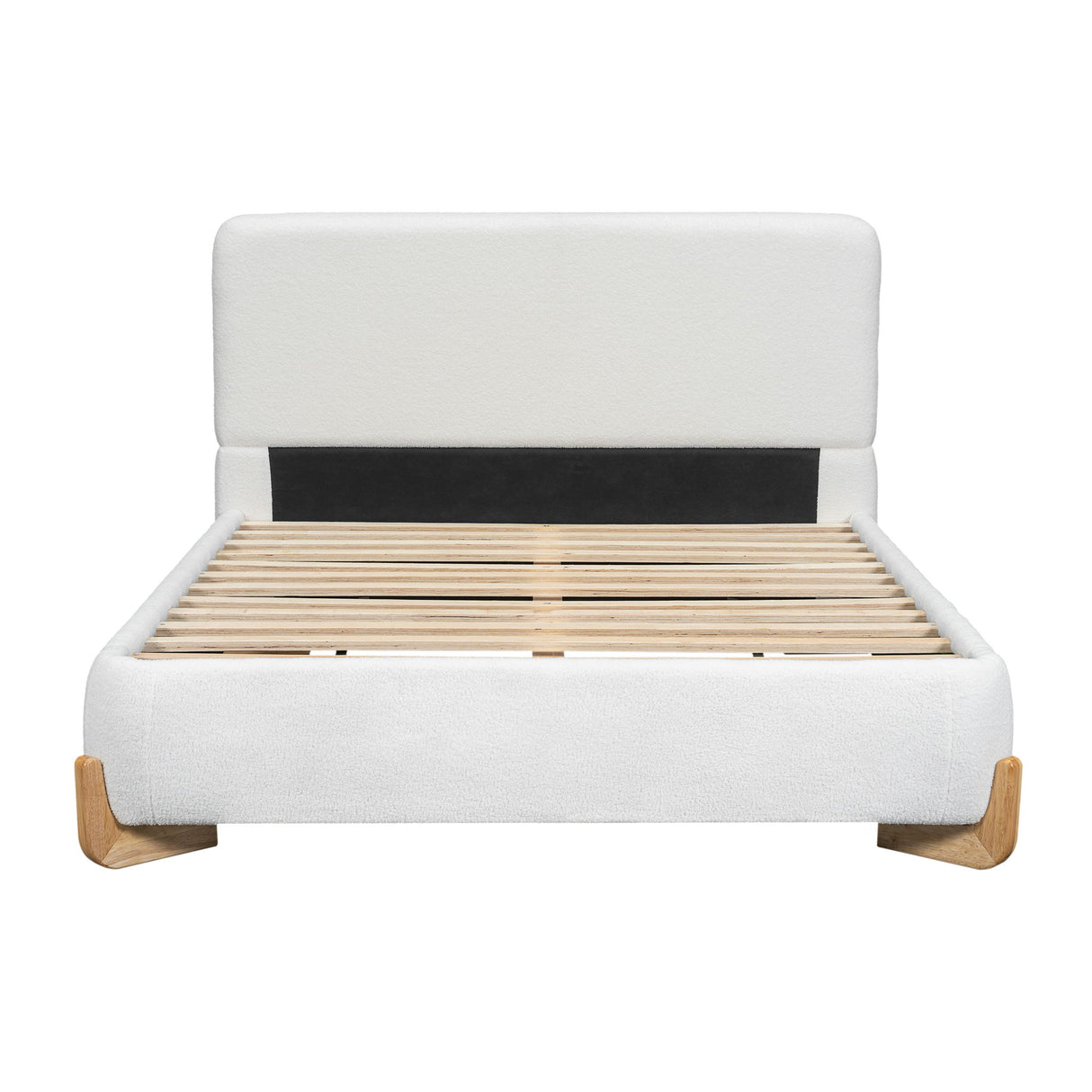 Elegant Boucle Upholstered Bed With Solid Wood Feet