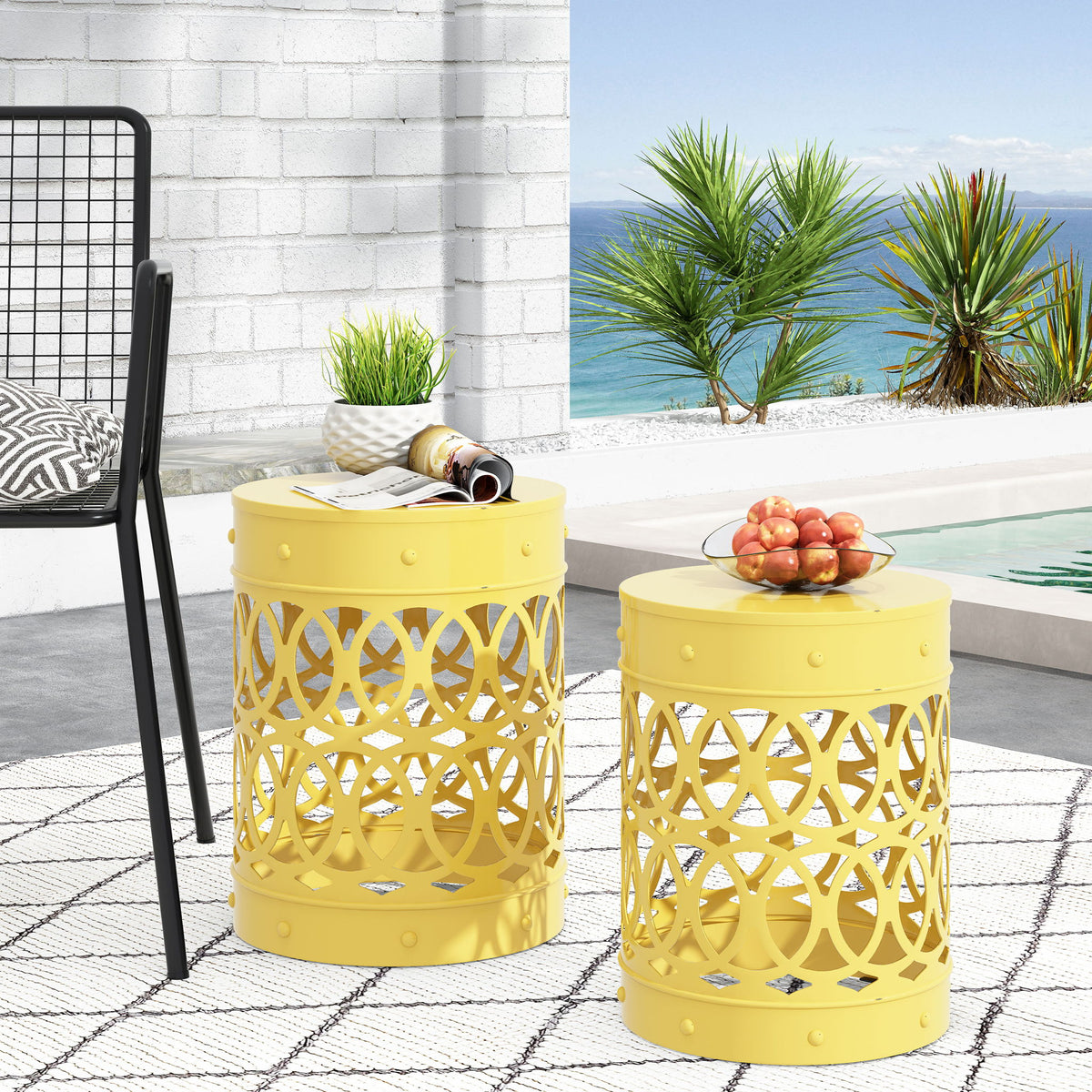 Outdoor Metal (Set of 2) End Table - Yellow