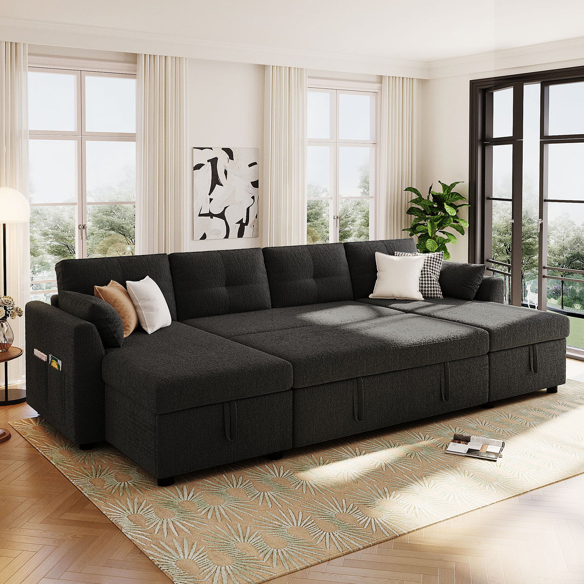 U-Shaped Sectional Sofa Bed With Storage And USB Ports