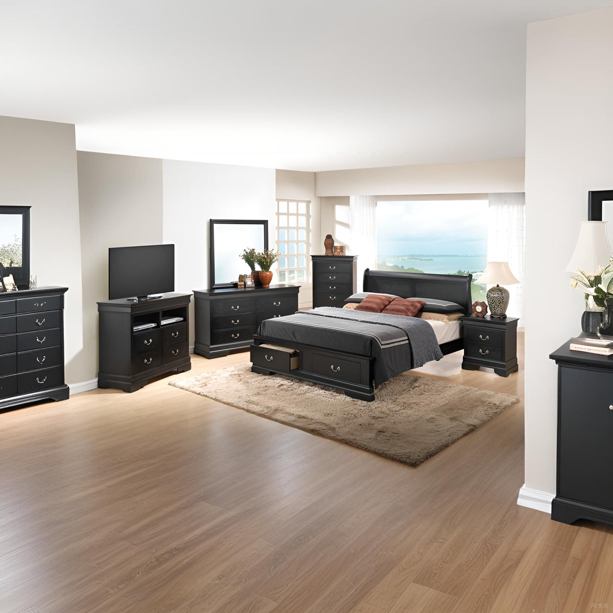 Traditional Elegant Full Storage Bed - Black