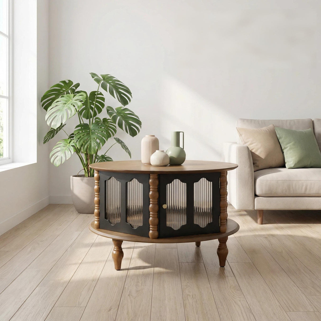 Round 3 Door Storage Coffee Table For Living Room