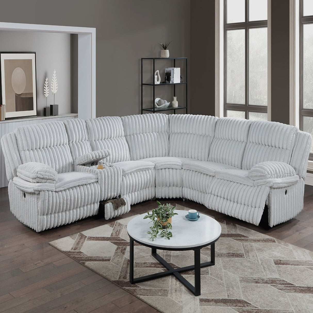 U-Shaped Sectional Sofa With Console Cup Holder, Storage Drawer, Manual Reclining