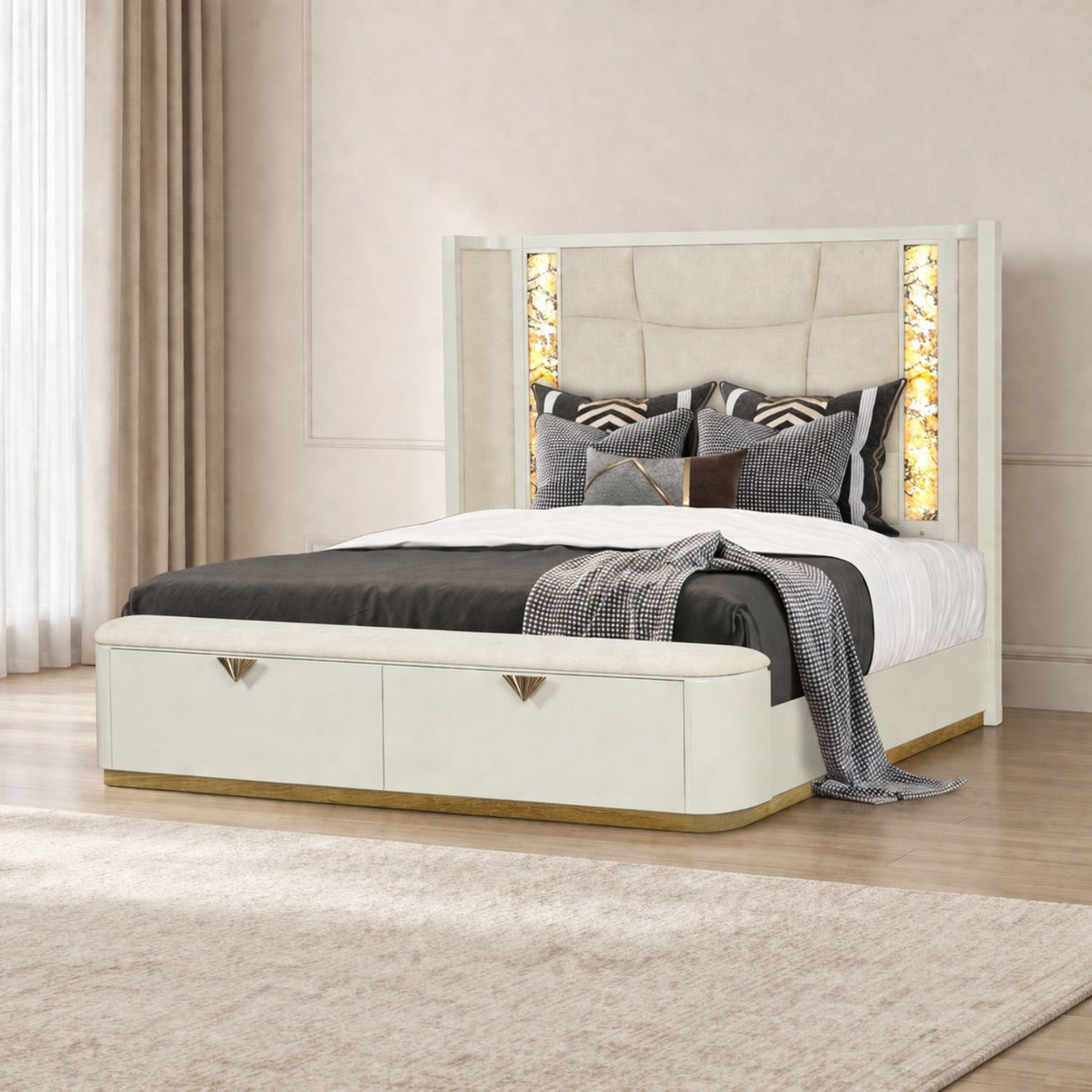 La Pierre - Bed With Storage Drawers And LED Headboard