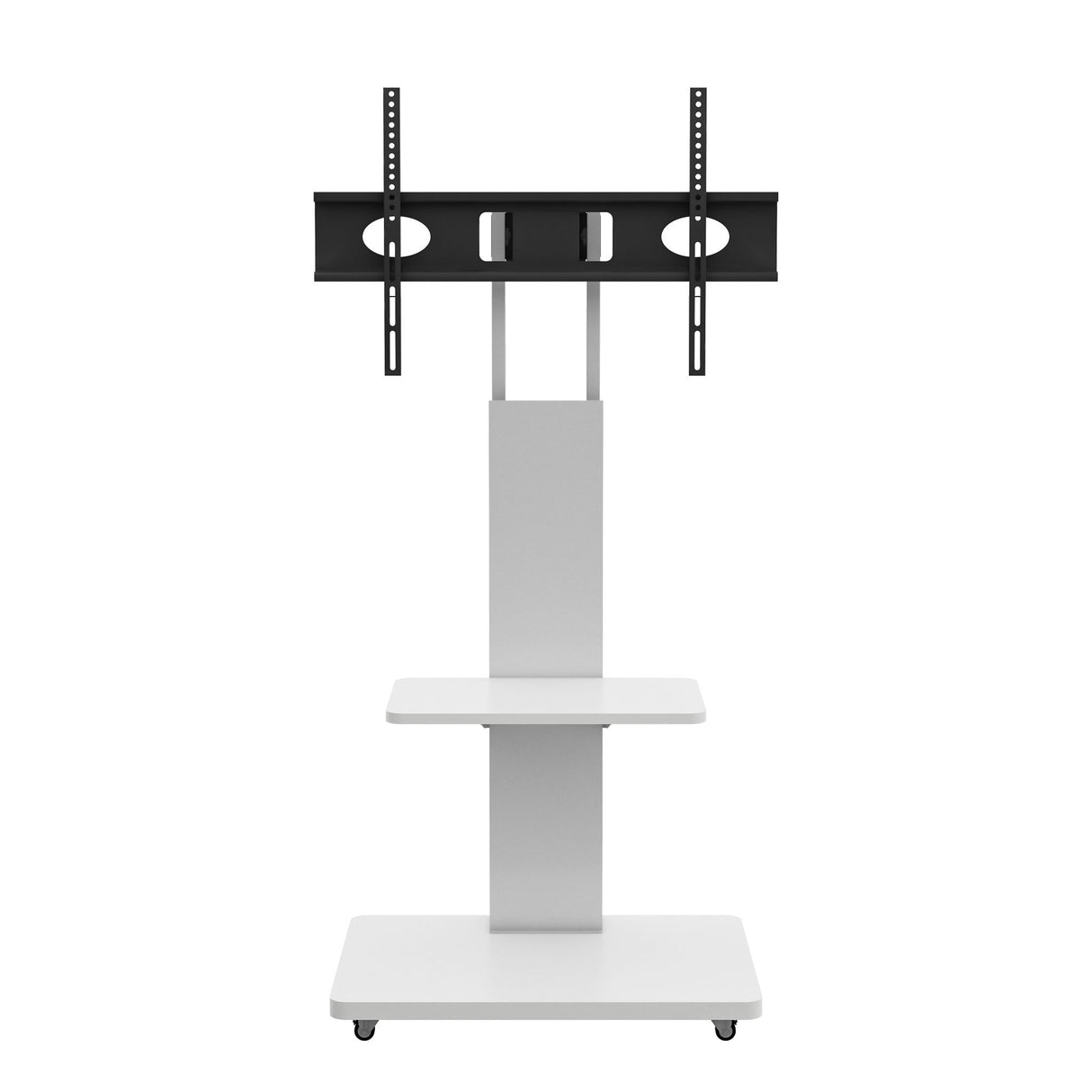 Mobile TV Stand With Shelf Floor Mount Cart For TVs With Lockable Wheels Ideal For Living Room Bedroom Or Office - White