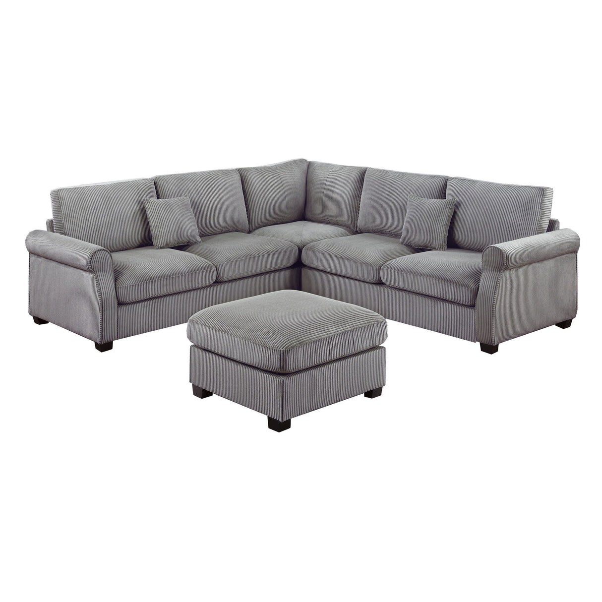 Modern Sectional Set With Corner Wedge, Loveseat, Ottoman & 2 Pillows