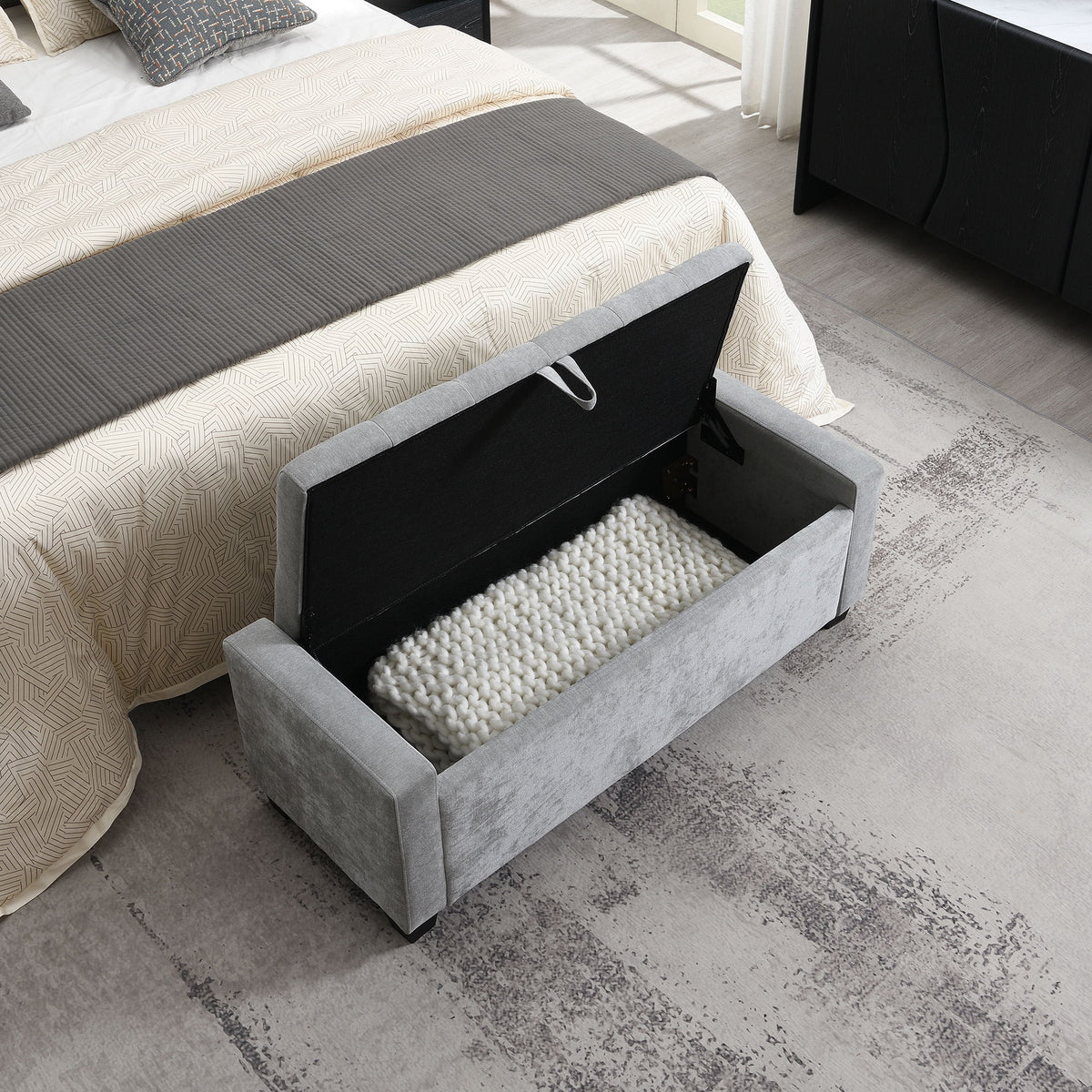 Upholstered Storage Ottoman Bench With Button Tufting And Safety Hinge