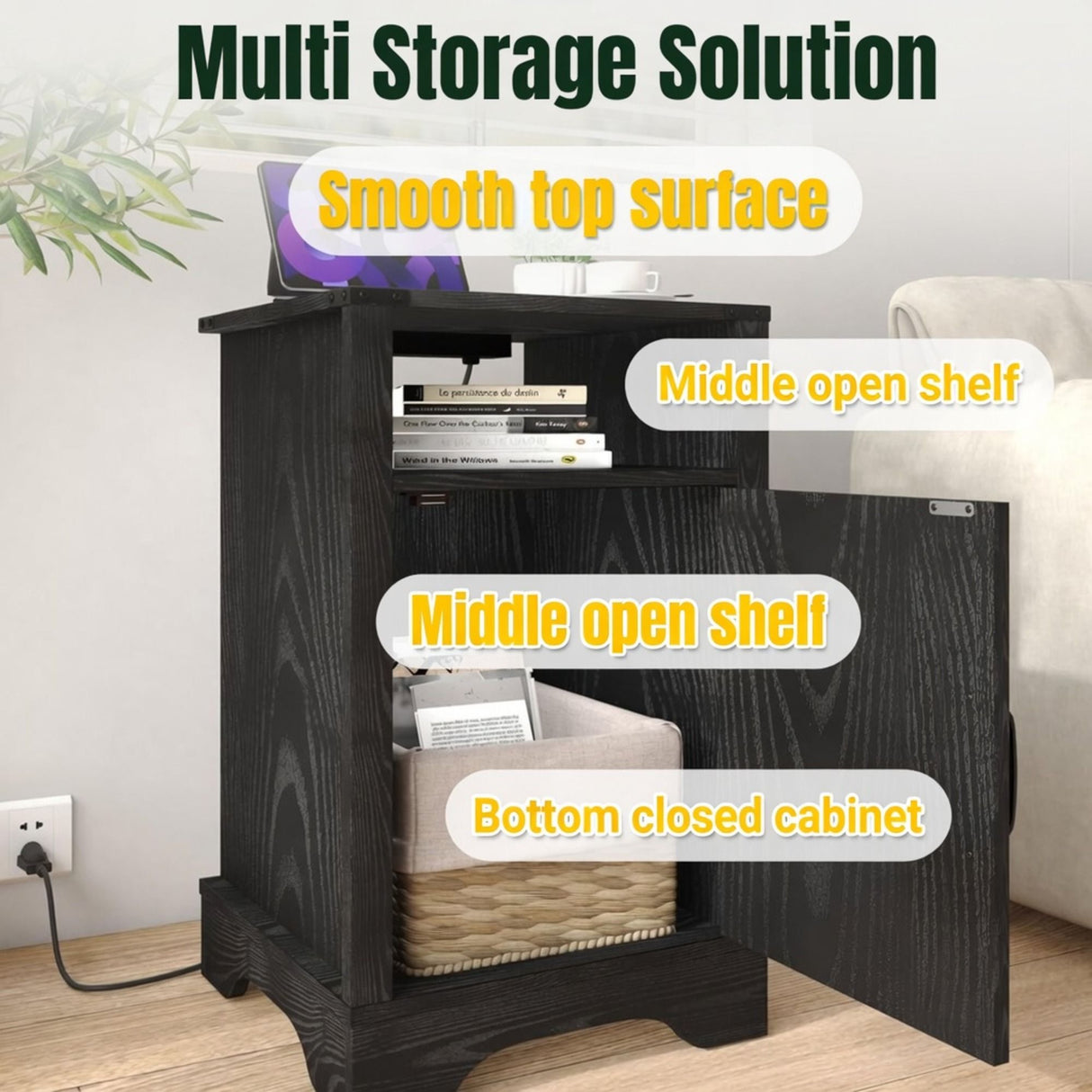 Farmhouse Nightstand, Charging Station & Storage
