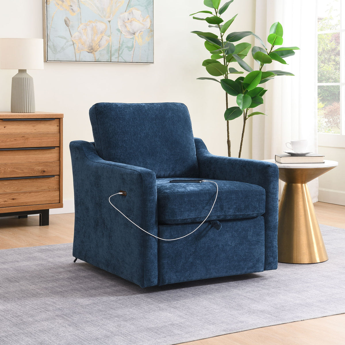 Swivel Arm Chair With Soft, Comfy Accent Chair For Living Room