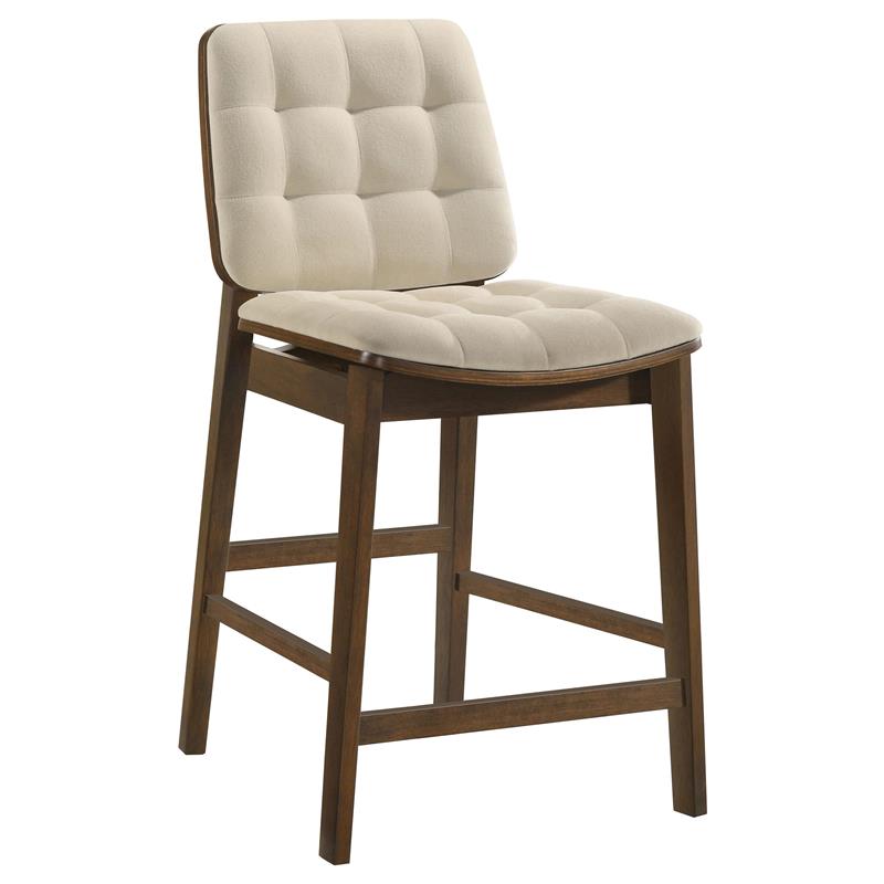 Redbridge Velvet Upholstered Counter Chair Cream and Walnut (Set of 2) - 193959WAL