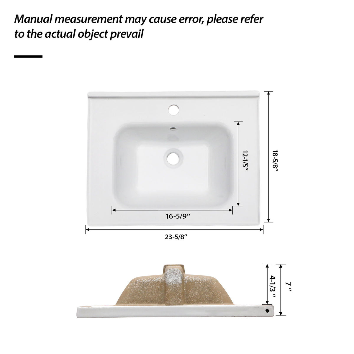 Rectangular Single Vanity Top With 1 Faucet Hole And Overflow Ceramic