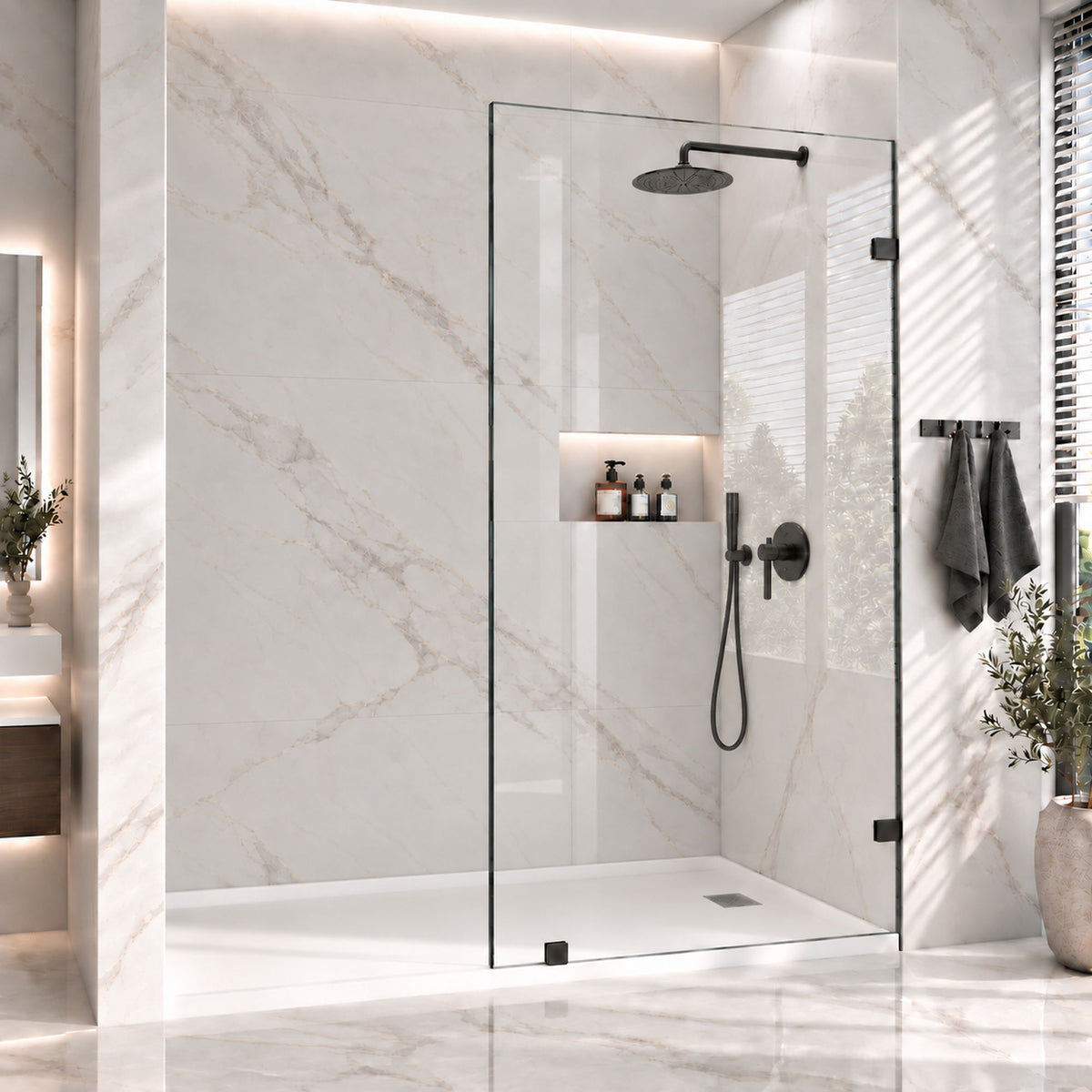 Frameless Bathtub Shower Screen, Reversible Installation