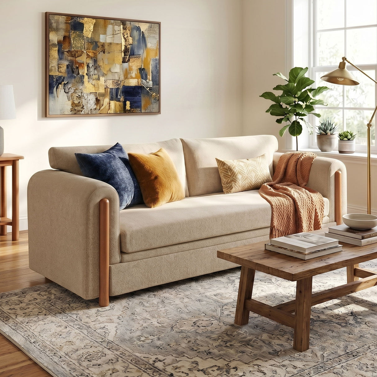 Modern 3 Seater Upholstered Couch Sofa For Living Room