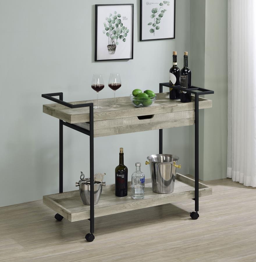 Ventura 1-drawer Engineered Wood Bar Cart Grey Driftwood - 181005