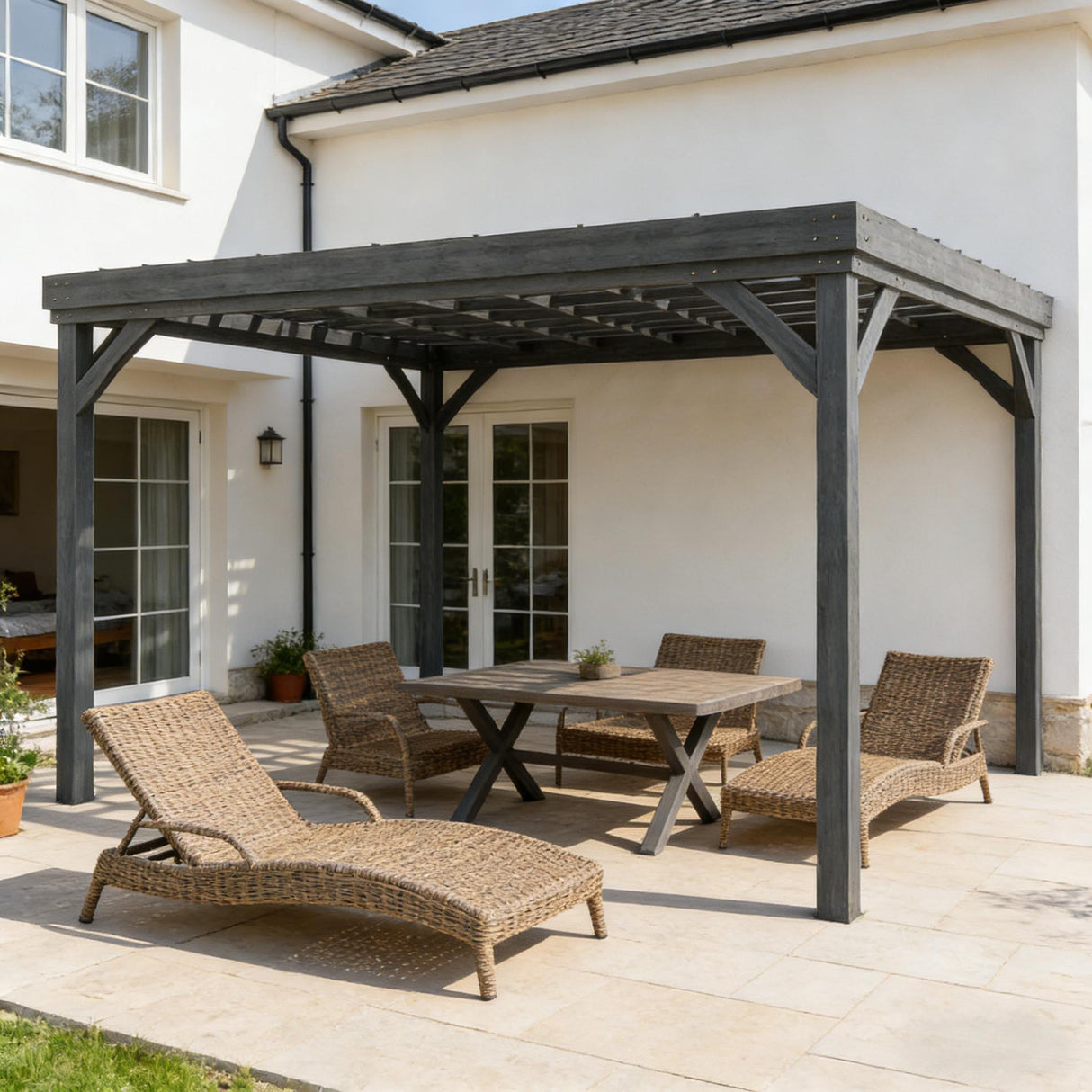 Patio Grape Vine Gazebo Outdoor Pergola With Open Roof For Climbing Plants - Gray