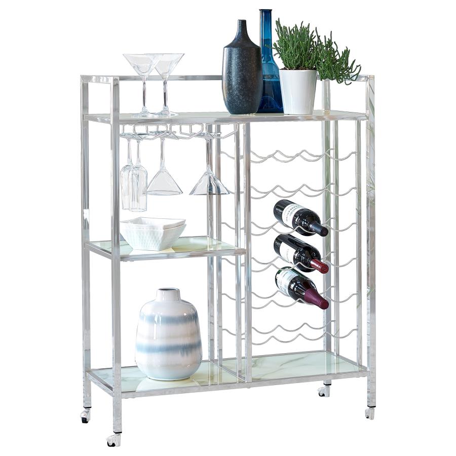 Derion 3-tier Rectangular Glass Shelf Metal Bar Cart Chrome - 181370